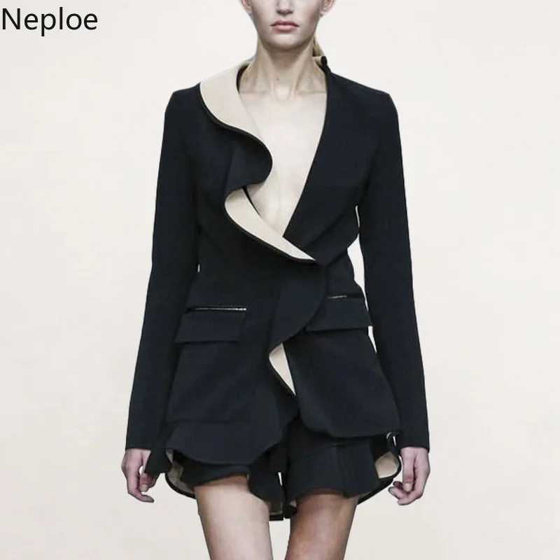 Nepole Ruffles Single Button Ruched V-neck Blazer 2019 Spring Autumn Color Patchwork Outwear Runway Fashion Irregular Top 42807
Nepole Ruffles Single Button Ruched V-neck Blazer 2019 Spring Autumn Color Patchwork Outwear Runway Fashion Irregular Top 42807