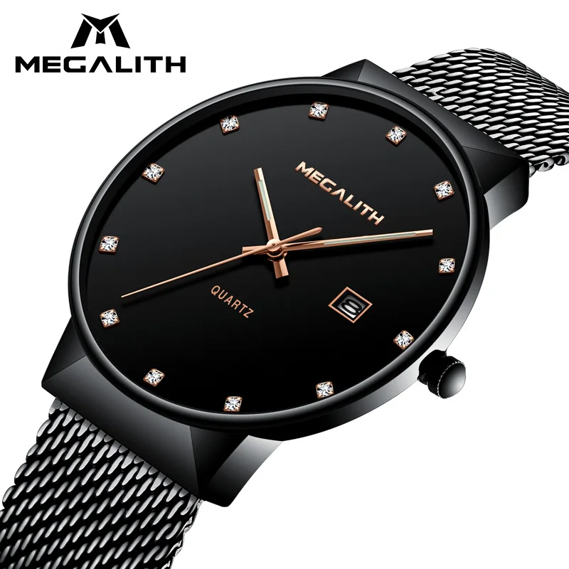 MEGALITH Luxury Diamond Mens Watch Waterproof Analogue Simple Design Watch Black Steel Mesh Business Quartz Wristwatch Clock
MEGALITH Luxury Diamond Mens Watch Waterproof Analogue Simple Design Watch Black Steel Mesh Business Quartz Wristwatch Clock