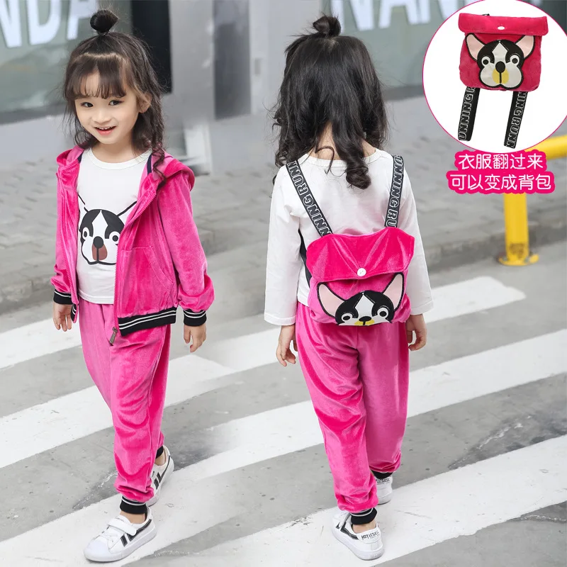 Spring Cartoon Girls Clothing Sets Children Tracksuits Hooded jacket Can be bag+ Pant Velvet 2pcs Suit Girls Clothes sport Sets
Spring Cartoon Girls Clothing Sets Children Tracksuits Hooded jacket Can be bag+ Pant Velvet 2pcs Suit Girls Clothes sport Sets