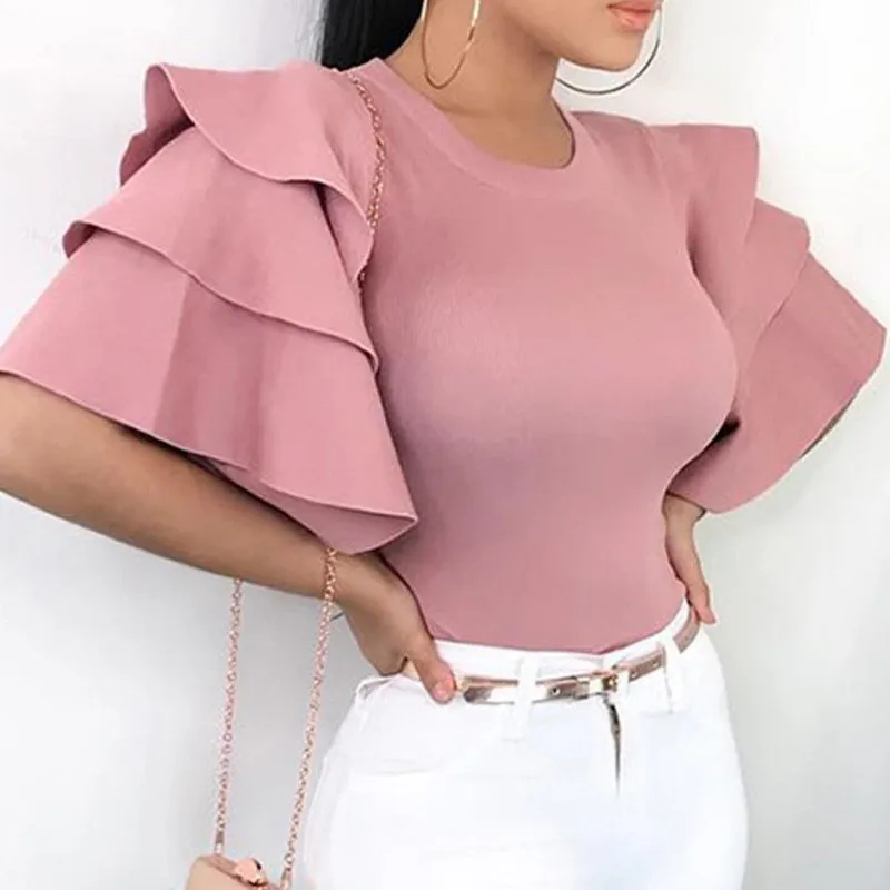 2019 New Ruffles Flared Sleeves T Shirts Women Plain Summer Casual Loose Cotton Tee Tops
2019 New Ruffles Flared Sleeves T Shirts Women Plain Summer Casual Loose Cotton Tee Tops
