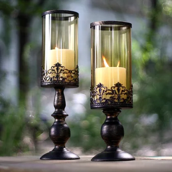 Soft time American retro carved iron glass candlestick living room table wedding decoration romantic candlelight dinner
Soft time American retro carved iron glass candlestick living room table wedding decoration romantic candlelight dinner