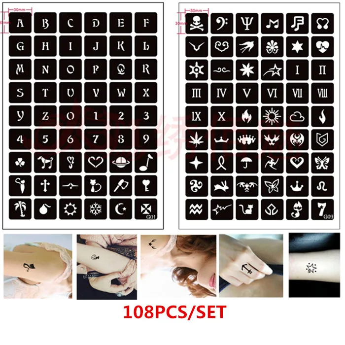 108pcs/set Reusable Henna Stencils for Body Painting Airbrush Stencil English Letters Number Cat Skull Glitter Tattoo Stencil
108pcs/set Reusable Henna Stencils for Body Painting Airbrush Stencil English Letters Number Cat Skull Glitter Tattoo Stencil