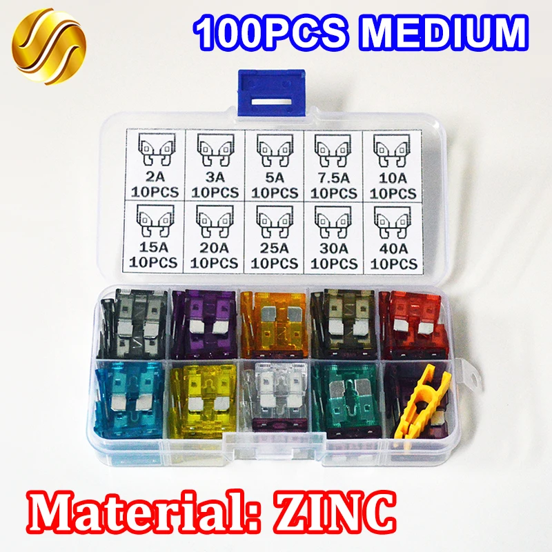 Viecar 100PCS Car Medium Fuses with Box Clip 2A 3A 5A 7.5A 10A 15A 20A 25A 30A 40A Amp ZINC Assortment Mid Auto Blade Type Fuse
Viecar 100PCS Car Medium Fuses with Box Clip 2A 3A 5A 7.5A 10A 15A 20A 25A 30A 40A Amp ZINC Assortment Mid Auto Blade Type Fuse
