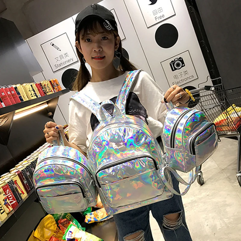 2019 New Women Backpack School Bag Rainbow Multicolor Metallic Silver Laser Holographic Double Shoulder Reflective Backpack
2019 New Women Backpack School Bag Rainbow Multicolor Metallic Silver Laser Holographic Double Shoulder Reflective Backpack