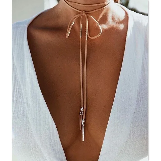 Длинное ожерелье из искусственной кожи для женщин кулон с металлическими