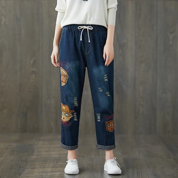 Casual Harajuku Hippie Boho Cartoon Patchwork Elastic Waist Cotton Blue Denim Harem Ripped Jeans Pants Spring Women Trousers
Casual Harajuku Hippie Boho Cartoon Patchwork Elastic Waist Cotton Blue Denim Harem Ripped Jeans Pants Spring Women Trousers