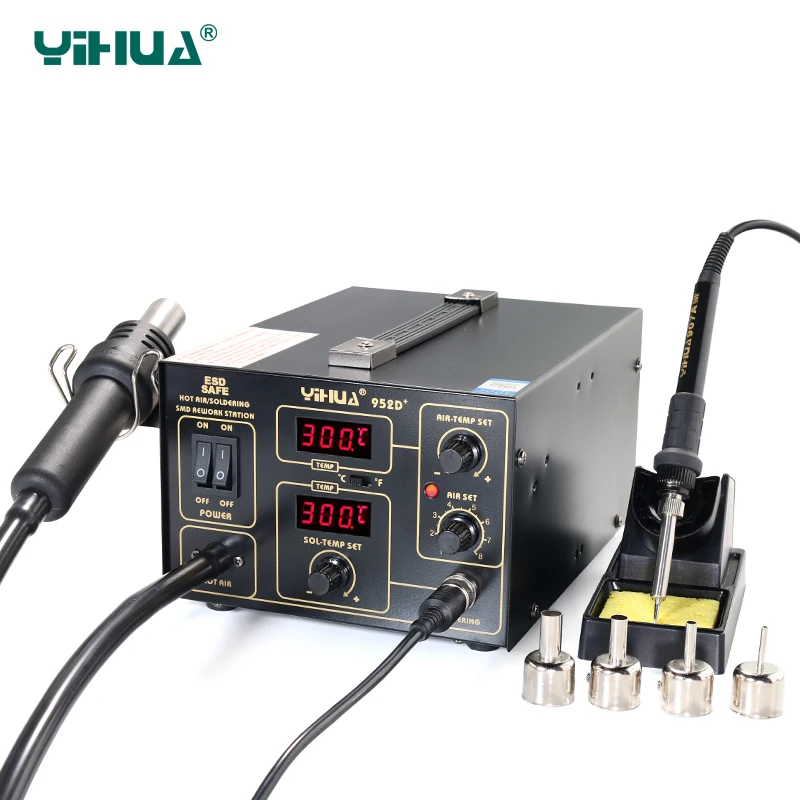 YIHUA 952D+ Soldering Station Hot Air With 4 Nozzles Pump Type Soldering Station For Phone Repair
YIHUA 952D+ Soldering Station Hot Air With 4 Nozzles Pump Type Soldering Station For Phone Repair