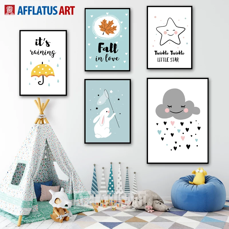 Rabbit Cloud Star Umbrella Leaf Wall Art Canvas Painting Nordic Posters And Prints Cartoon Wall Pictures For Kids Room Decor
Rabbit Cloud Star Umbrella Leaf Wall Art Canvas Painting Nordic Posters And Prints Cartoon Wall Pictures For Kids Room Decor