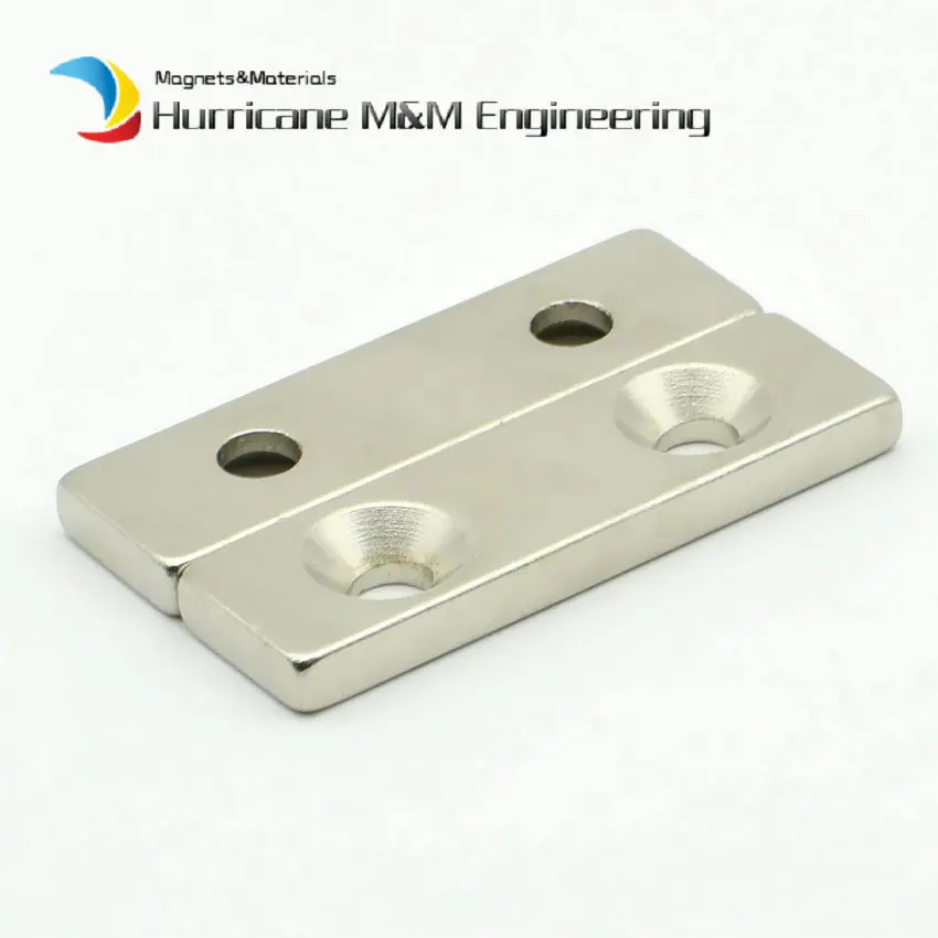 NdFeB фиксирующий магнит 40x10x5 мм с 2 M4 винтовым потайным отверстием неодимовая
