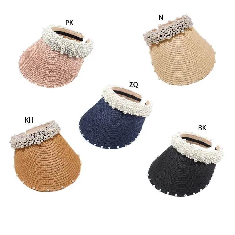 Women Summer Multi Rows Imitation Pearl Beach Cap Empty Top Handmade Beading Straw Woven Sun Protection Wide Brim Clip-On Hat
Women Summer Multi Rows Imitation Pearl Beach Cap Empty Top Handmade Beading Straw Woven Sun Protection Wide Brim Clip-On Hat
