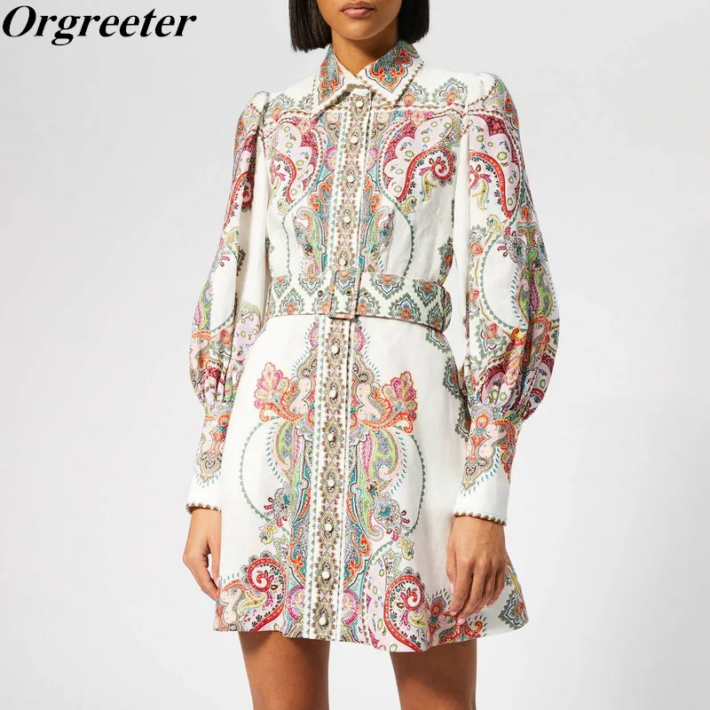 Vintage Baroque pattern Print Women Dress Lapel Lantern Sleeve High Waist With Sashes Button Knee-length Dresses Female Autumn
Vintage Baroque pattern Print Women Dress Lapel Lantern Sleeve High Waist With Sashes Button Knee-length Dresses Female Autumn