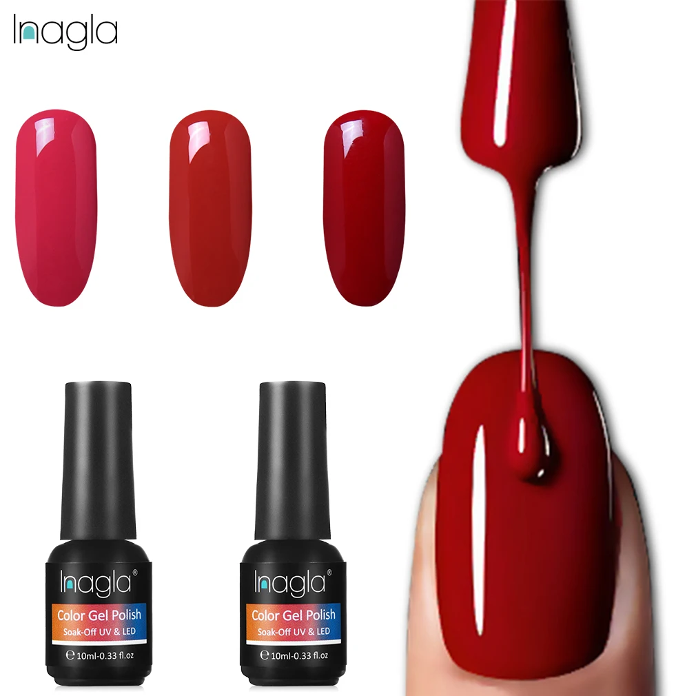 Inagla УФ-гель для ногтей Цвет gellak маникюра 10 мл Однотонная одежда Топ базы Soak Off