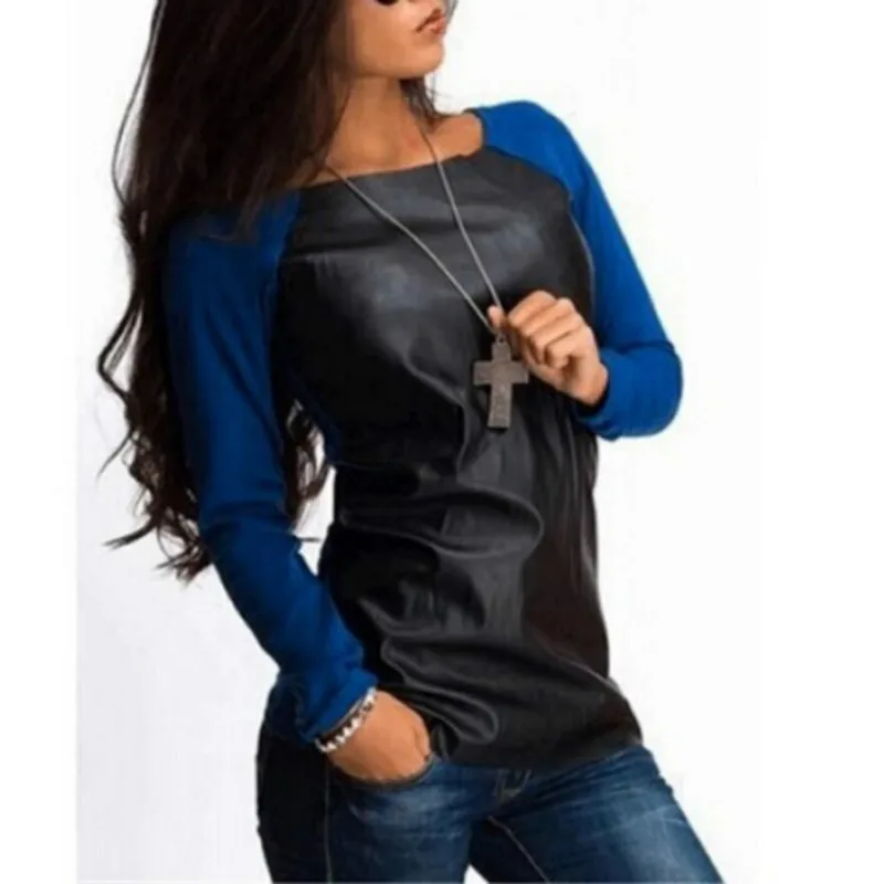 2018 Women Shirts Long Sleeve PU Leather Patchwork Blouses Fashion Autumn Winter Casual Loose Tops Blusas Plus Size
2018 Women Shirts Long Sleeve PU Leather Patchwork Blouses Fashion Autumn Winter Casual Loose Tops Blusas Plus Size