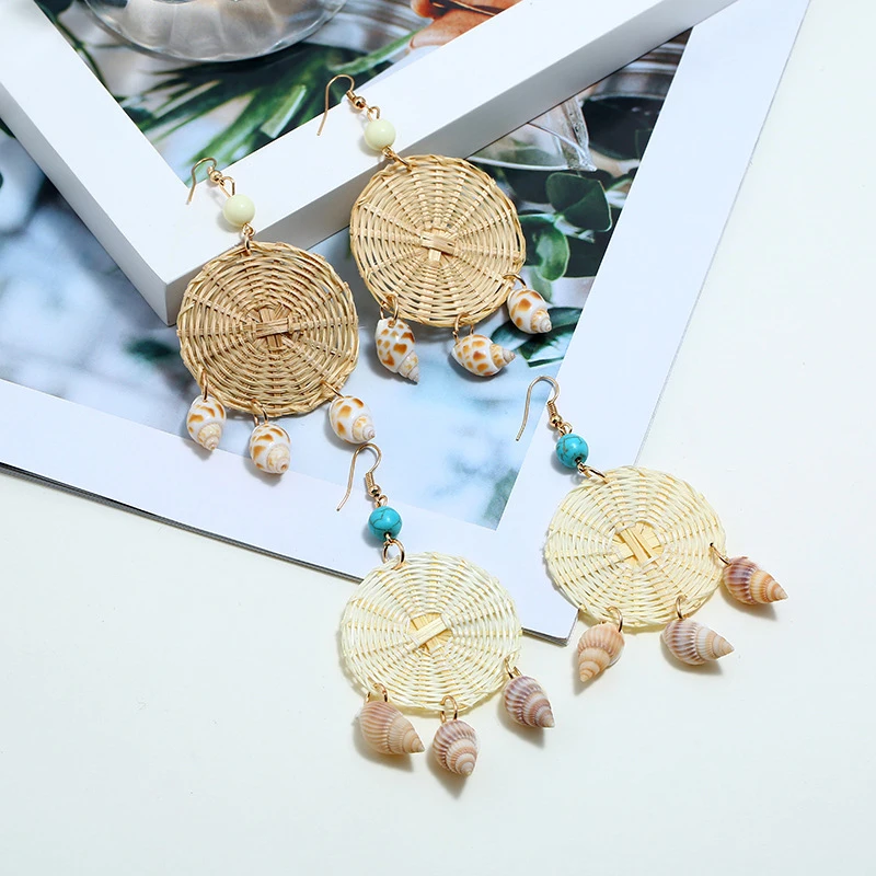 Fashion Handmade Bohemian Wooden Rattan Straw Geometric Round Drop Earrings Summer Beach Shell Tassel Female Earring Jewelry
Fashion Handmade Bohemian Wooden Rattan Straw Geometric Round Drop Earrings Summer Beach Shell Tassel Female Earring Jewelry