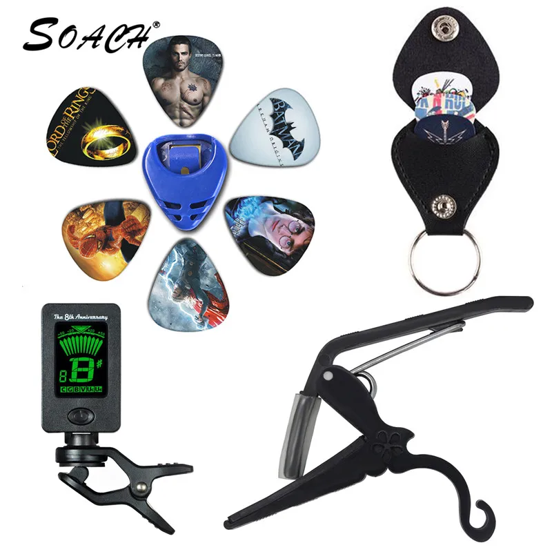 Description Picture 4 of itemSOACH 2018 NEW Super Value Tool Kit Guitar Tuner + Capo + Plectrum Holder + Key Ring + 6 Colors Picks Guitar Parts Accessories