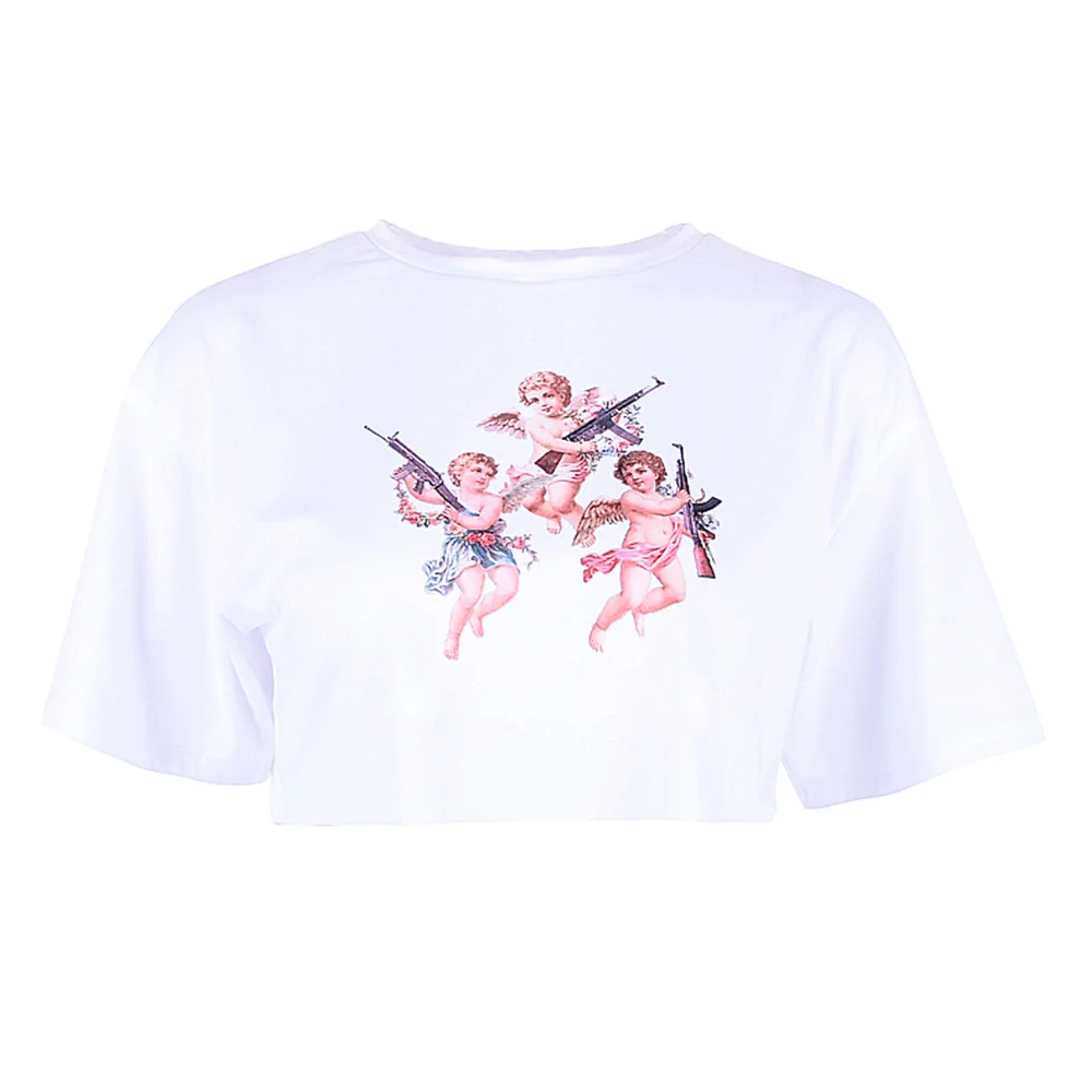 2019 summer t shirt women Casual Printed Lady angel top Tees Loose Angel Print Short Sleeve Sexy harajuku camiseta mujer | Женская