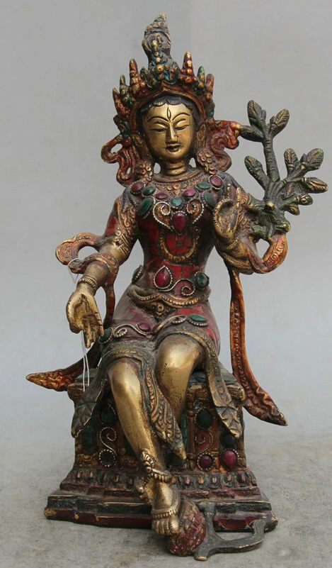 150610 S1436 11" Tibet Buddhism Red Coral turquoise Bronze Gild Green Tara Goddess Statue
150610 S1436 11" Tibet Buddhism Red Coral turquoise Bronze Gild Green Tara Goddess Statue