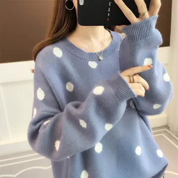 Early autumn sweater 2020 new autumn and winter thickened wave point knitted sweater women's loose fitting jacket 
Early autumn sweater 2020 new autumn and winter thickened wave point knitted sweater women's loose fitting jacket