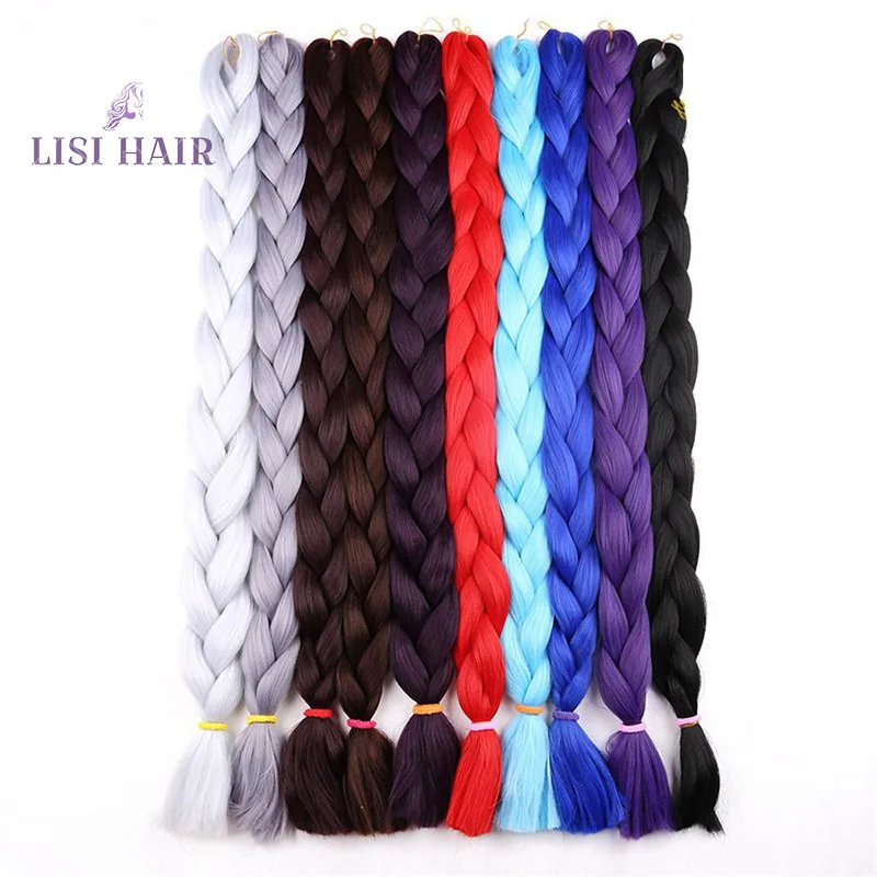

LISI HAIR 82 Inch/Piece Long Crochet Braid Hair Extension Jumbo Braiding Hair Synthetic 165g Red Blue Black Gray Brown