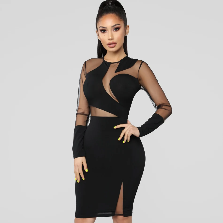 Alluring Black Geometric Mesh Patchwork Bandage Femme Dress Long Sleeve Round Neck Sheer Bodycon Mini Party Sexy Dress
Alluring Black Geometric Mesh Patchwork Bandage Femme Dress Long Sleeve Round Neck Sheer Bodycon Mini Party Sexy Dress