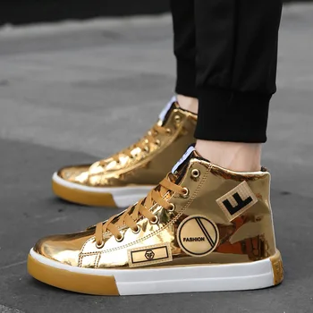 Men Shoes Fashiona Patent Leather Sneakers High Tops Gold Silver Hip Hop Boots Glossy Lighted Brand Designer Shoes Flats Size 46
Men Shoes Fashiona Patent Leather Sneakers High Tops Gold Silver Hip Hop Boots Glossy Lighted Brand Designer Shoes Flats Size 46