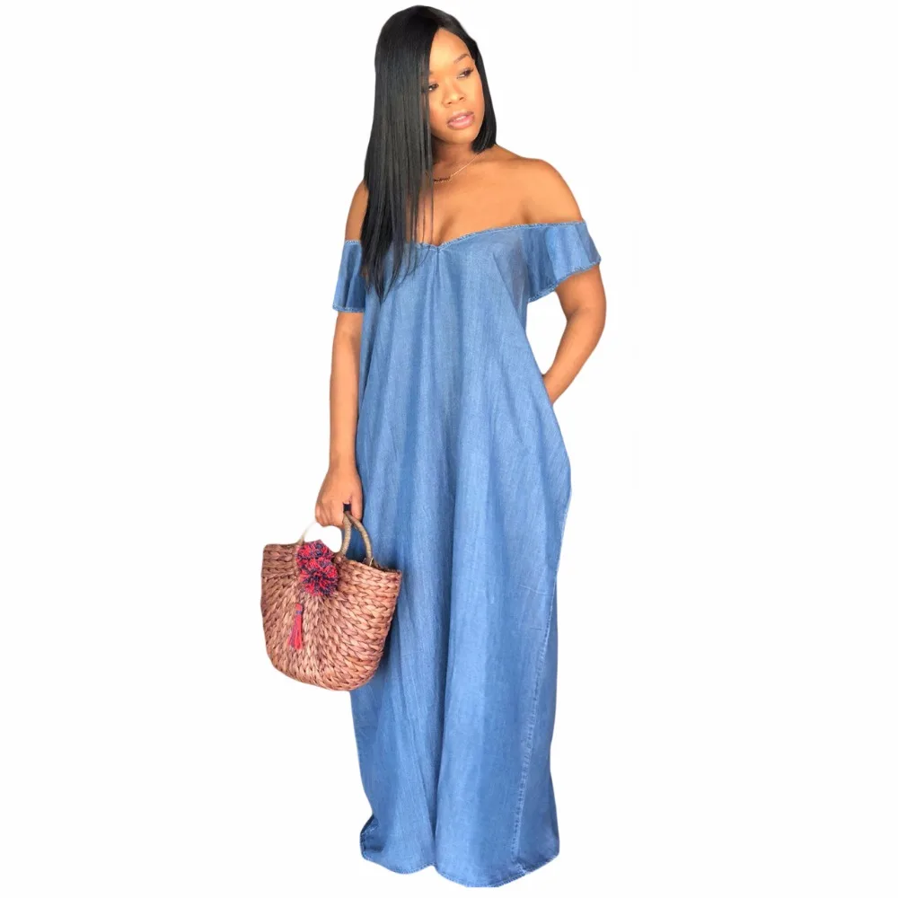 2018 Summer Dresses Beach Bohemian Slash Neck Denim Loose Lady women fashion sexy Bandage casual nightclub Long Maxi dress 722
2018 Summer Dresses Beach Bohemian Slash Neck Denim Loose Lady women fashion sexy Bandage casual nightclub Long Maxi dress 722