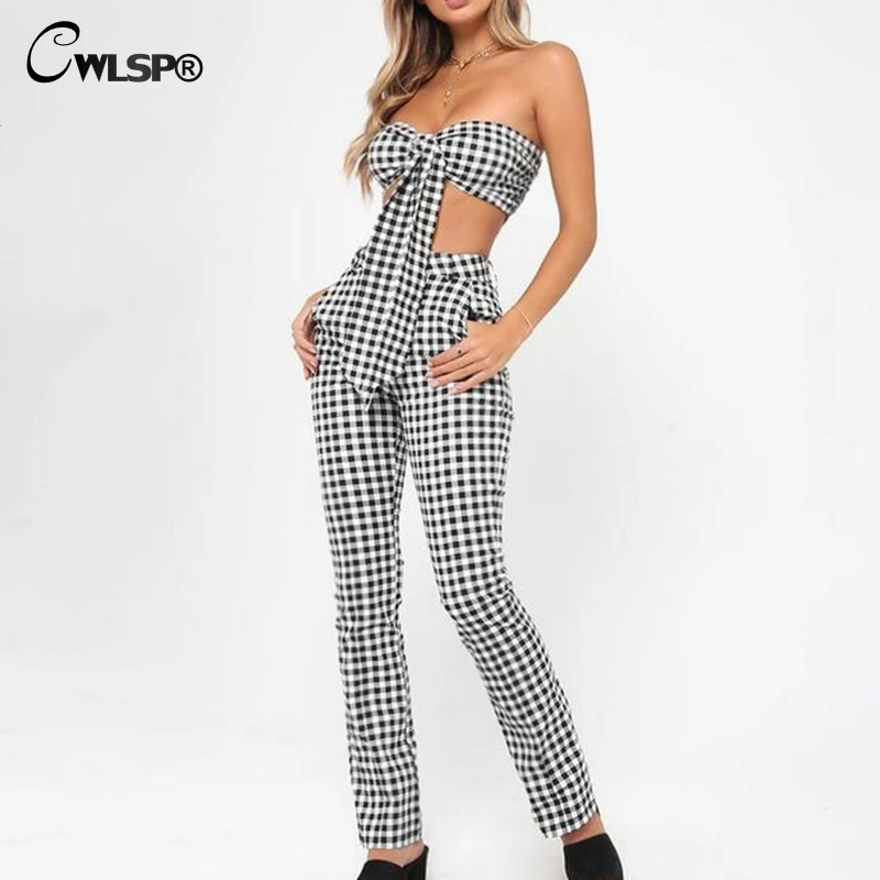 CWLSP Plaid Tops And Trousers Summer Two Pieces Set Tie-Front Crop Top Plus Full Length Pants Women suit Set Conjunto Feminino
CWLSP Plaid Tops And Trousers Summer Two Pieces Set Tie-Front Crop Top Plus Full Length Pants Women suit Set Conjunto Feminino