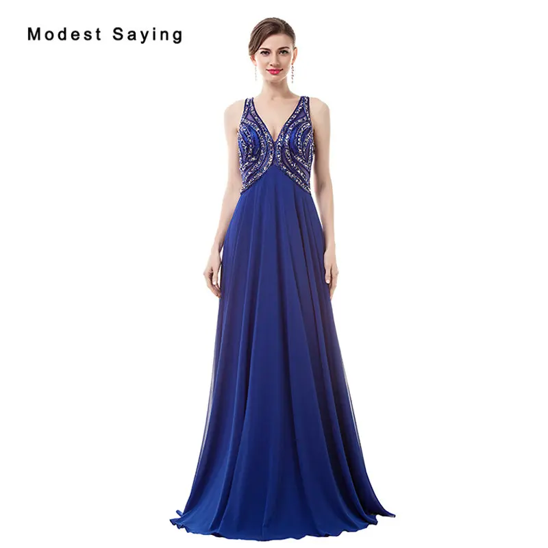 Luxury Sexy See Through Royal Blue A-Line eaded Evening Dress 2017 with Rhinestone Engagement Party Prom Gowns robe de soiree | Свадьбы и