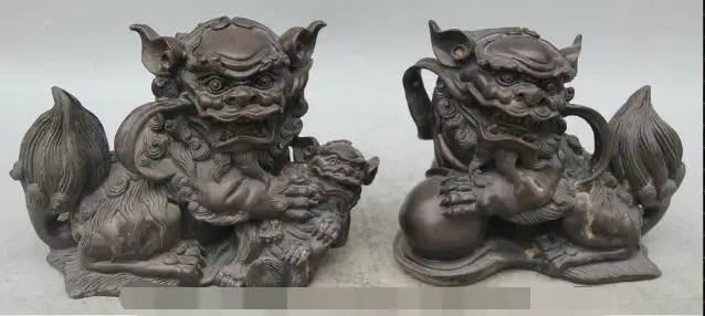 S00925 9" Chinese Bronze Fengshui Foo Fu Dog Guardion mother and son Lion Statue Pair B0403
S00925 9" Chinese Bronze Fengshui Foo Fu Dog Guardion mother and son Lion Statue Pair B0403