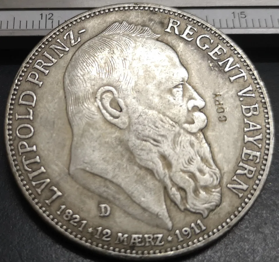 

1911-D Kingdom Of Bavaria 5 Mark-Otto Silver Plated Copy Rare coin