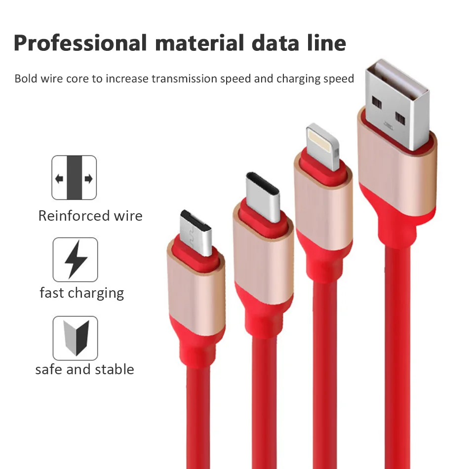 NOHON Micro USB Type-C 8 pin 3 2 in 1 Charger Cord For iPhone 7 8 6 6S Plus X iOS Android For Samsung Xiaomi Fast Charger Cables (2)