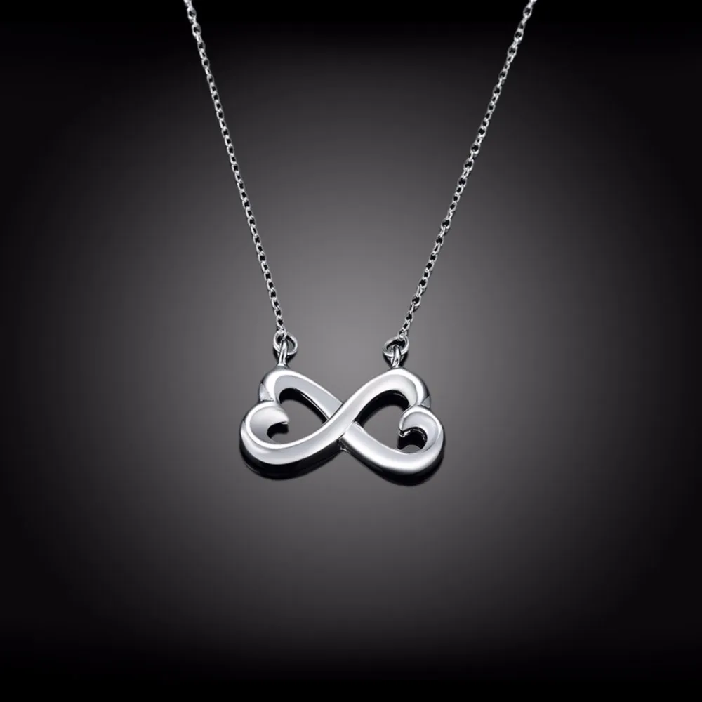 Double Heart Infinity Endless Love 925 Stamped Silver Plated Necklace Double Heart Infinity Endless Love 925 Stamped Silver Plated Necklace