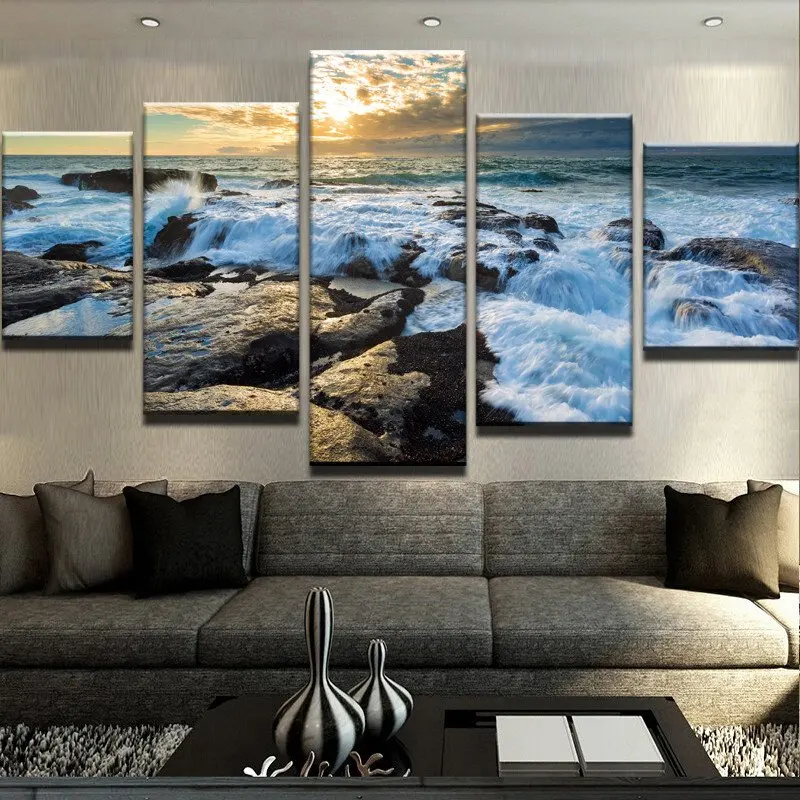 Image Canvas Painting Modern Wall Art Printed Pictures 5 Pieces Rocky Edge Modular Poster Home Decor For Living Room Cuadros Artwork