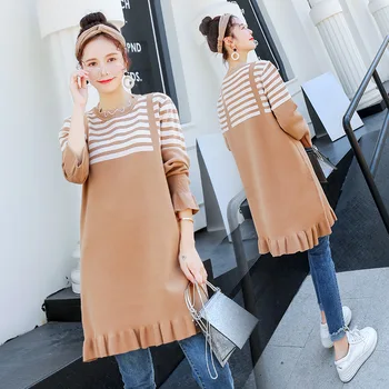 Maternity Women O-neck Long Flare Sleeve Knit Dress New Moms Loose Fit Ruffle Hem Striped Pullover Fashion Sweater Dresses
Maternity Women O-neck Long Flare Sleeve Knit Dress New Moms Loose Fit Ruffle Hem Striped Pullover Fashion Sweater Dresses