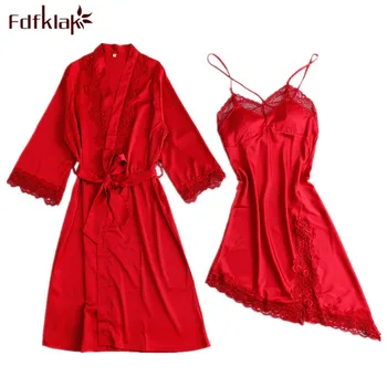 Fdfklak Spring Summer Women's Nighties Set Bathrobe Women Lingerie Femme Sleepwear Set 4 Styles Long Nightgown Robe Set Q1423
Fdfklak Spring Summer Women's Nighties Set Bathrobe Women Lingerie Femme Sleepwear Set 4 Styles Long Nightgown Robe Set Q1423