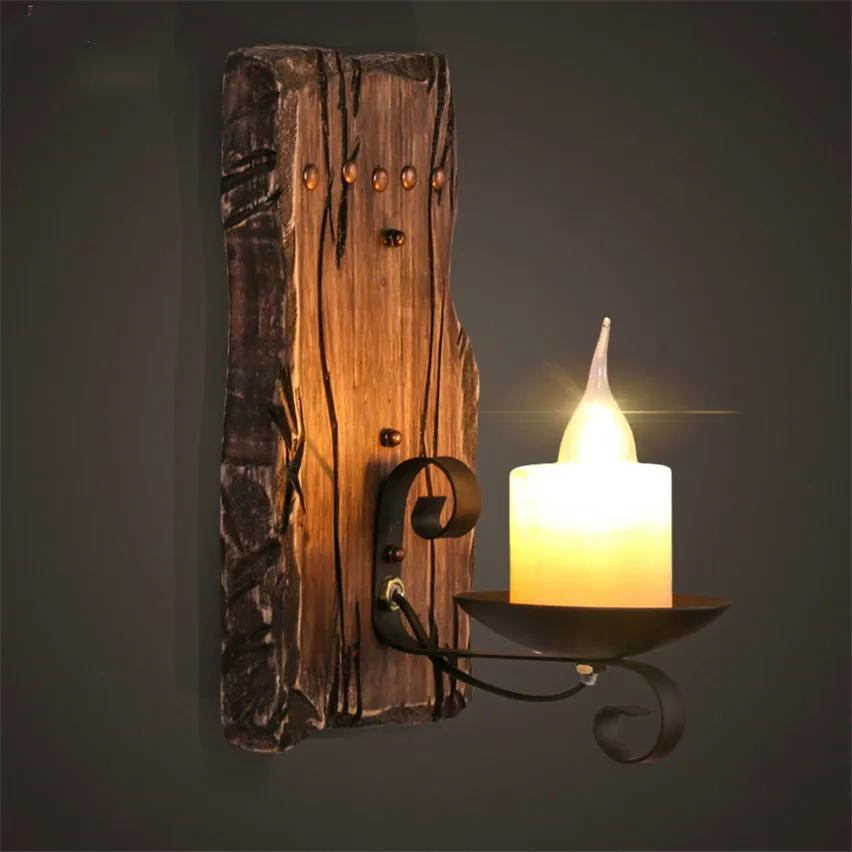 Фото New Vintage Retro Black Sconce Lodge Iron Wall Lamps Artificial Marble Candle Lampshade Lighting Fixture | Лампы и освещение