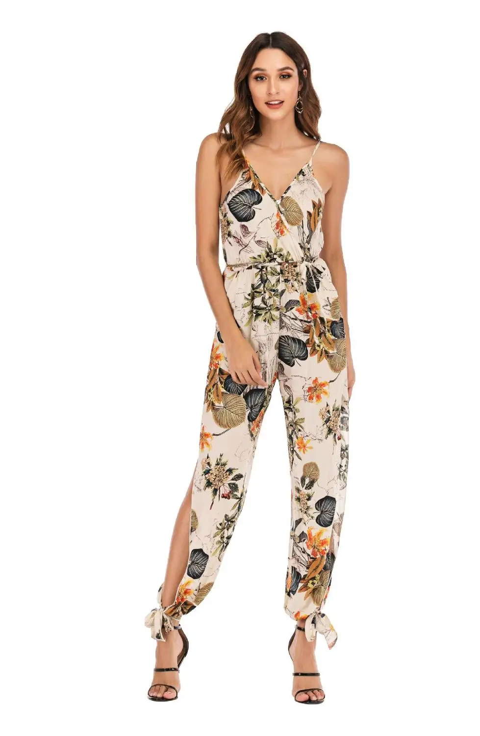 European and American sexy open-back rope deep V collar hanging belt pure cotton long body trousers
European and American sexy open-back rope deep V collar hanging belt pure cotton long body trousers