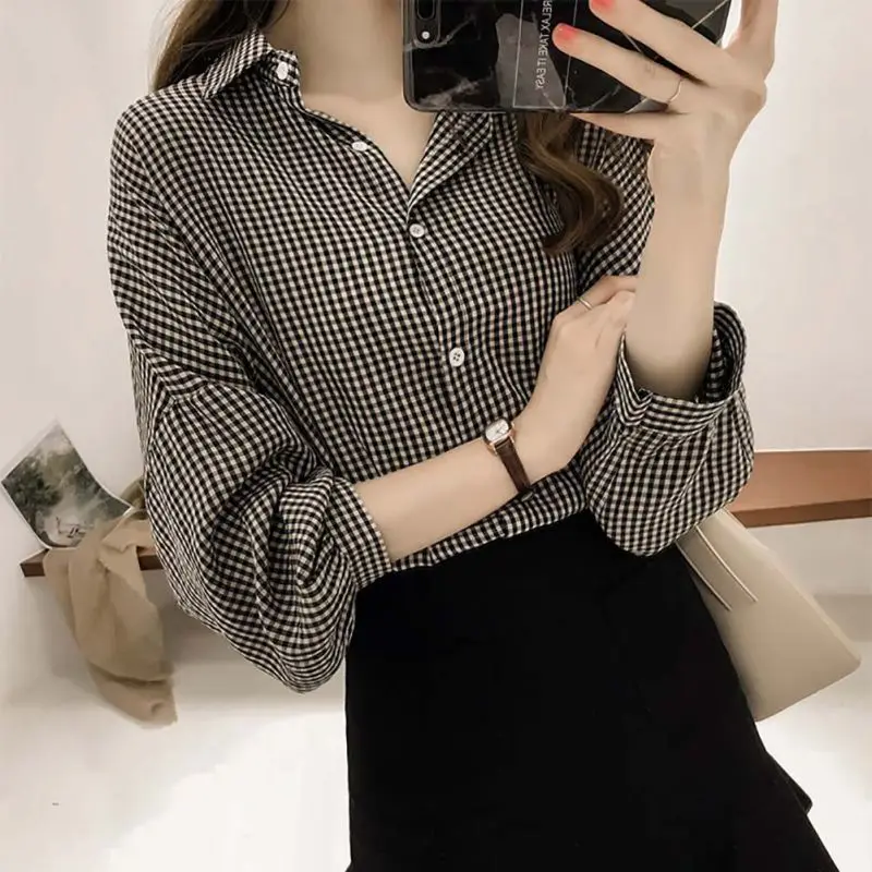2019 Женские топы с длинным рукавом размера плюс рубашка OL Blusas блузка в клетку 4XL