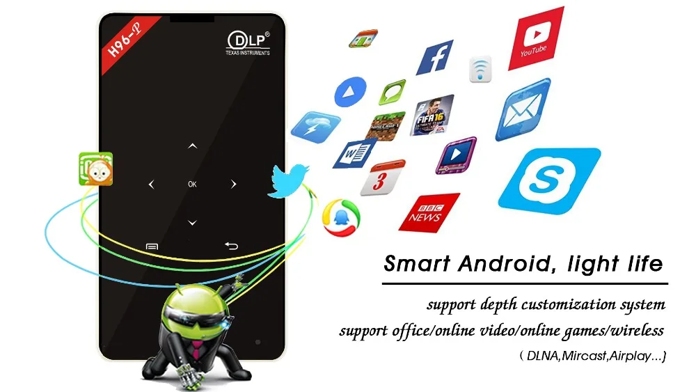 04H96-P Amlogic S905 4K DLP project double wifi Bluetooth4.0 touch button keystone correction hd in OS5.1