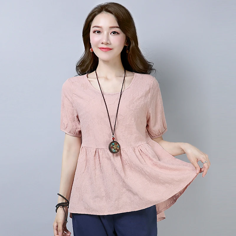 Summer Loose Women Blouse Solid Color Plus Size O Neck Short Sleeve Vintage Ladies Peplum Tops Cotton Casual Ruffle Blouse Women
Summer Loose Women Blouse Solid Color Plus Size O Neck Short Sleeve Vintage Ladies Peplum Tops Cotton Casual Ruffle Blouse Women