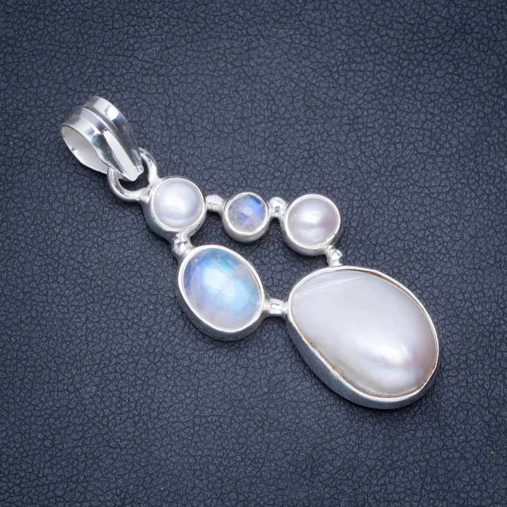 Natural Biwa Pearl,Moonstone and River Pearl Handmade Unique 925 Sterling Silver Pendant 1.75" A0288
Natural Biwa Pearl,Moonstone and River Pearl Handmade Unique 925 Sterling Silver Pendant 1.75" A0288