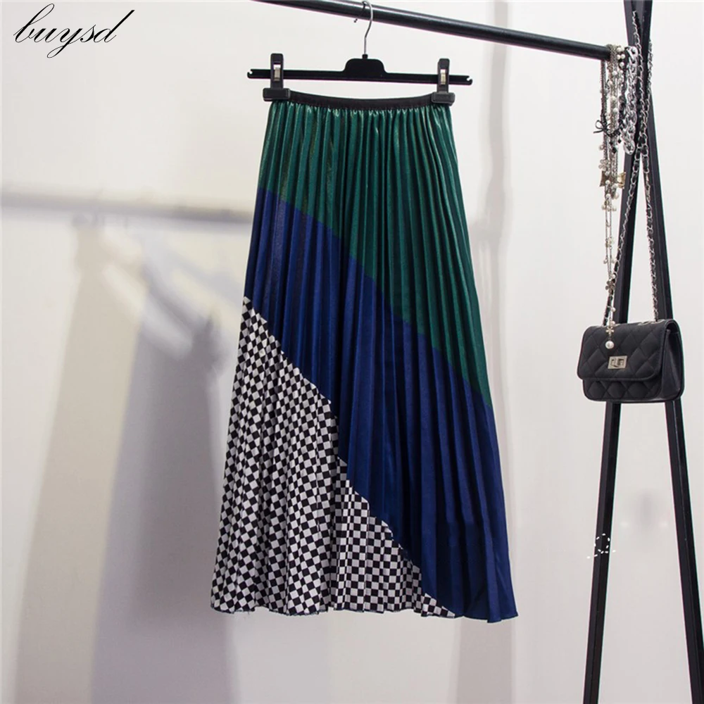 BUYSD 2019 women Contrast stitching plaid satin skirts high waist organ pleated skirt color matching large women pleated skirt
BUYSD 2019 women Contrast stitching plaid satin skirts high waist organ pleated skirt color matching large women pleated skirt