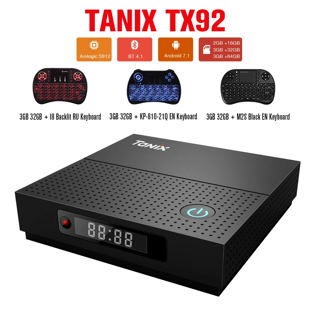 

Tanix TX92 TV Box Amlogic S912 Octa-core CPU Android 7.1 OS Bluetooth 4.1 1000M LAN 2GB 3GB 32GB 64GB Set Top Box Media Player