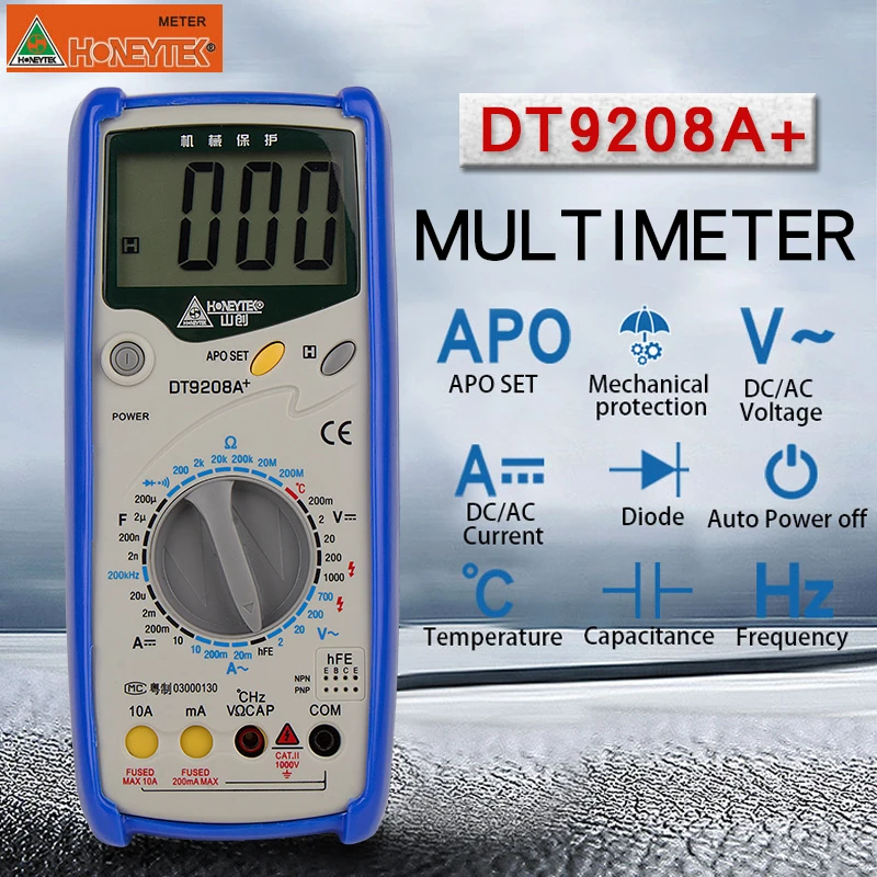 

HONEYTEK DT9208A+Digital LCD Multimeter Meter tester Current AC/DC Voltage Resistance Capacitance Frequency Temperature Tester