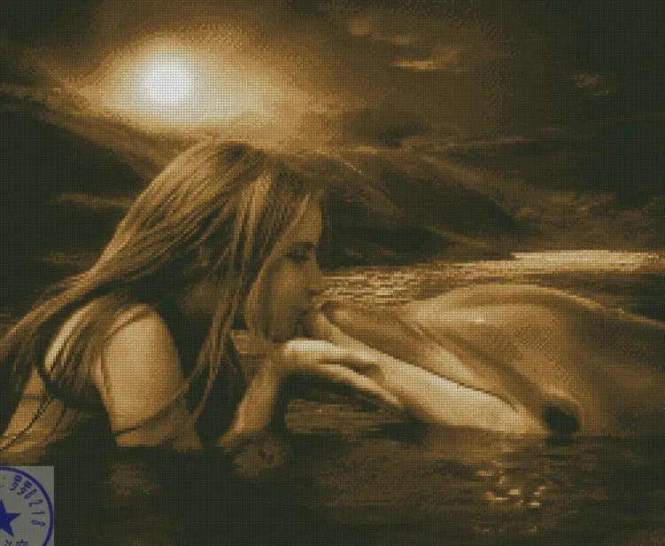CS-568 cross stitch kit kiss kissing dolphin in the sea love.jpg