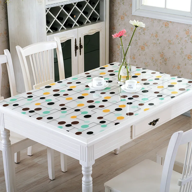 RUBIHOME Flower Dot PVC Tablecloth Soft Glass Design Waterproof Party Wedding Home Kitchen Dining Placemat Pad Thickness 1.0mm