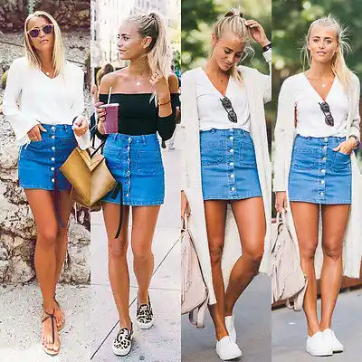 high waisted denim skirt outfit