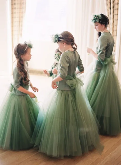 Фото Платья для девочек с полурукавами 2020 цветочные свадьбы бальное платье тюлевые