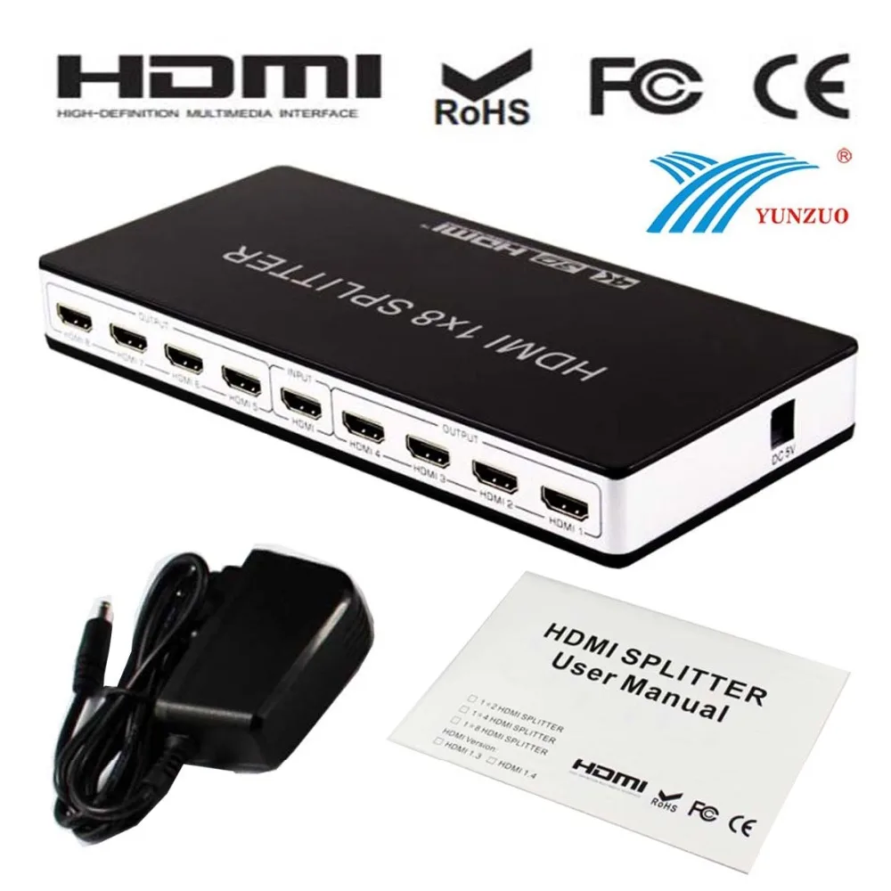 

RoHs CE HDMI Splitter 1x8 Switch 1 in 8 out Converter HDCP 1.4 Protocol Full 3D 4Kx2K Video Audio Splitter for HDTV DVD Xbox TX