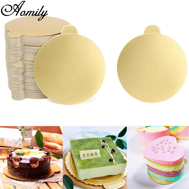 Image 100pcs Set Round Mousse Cake Boards Gold Paper Cupcake Dessert Displays Tray Wedding Birthday Cake Pastry Decorative Tools Kit